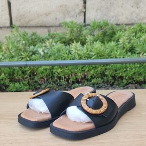 Marila Summer Stories Black Slide Sandals with Woven Buckle